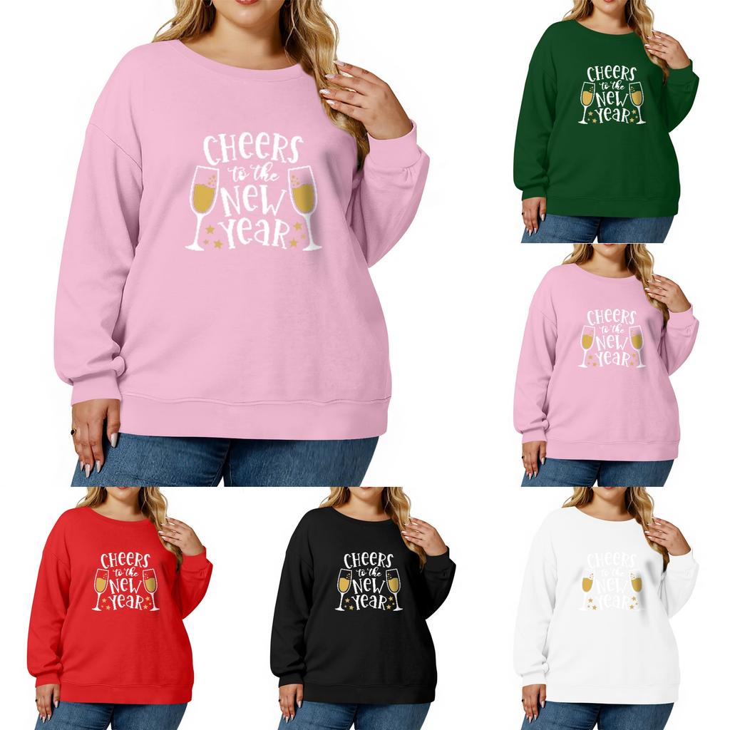 Women's Fashionable Casual Plus-Size Long Sleeve Pullover Printed Sweatshirt