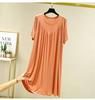 2023 Women's Summer Plus Size Round Neck Cake Dress - Solid Color, Loose Fit, Short Sleeve, Long Length