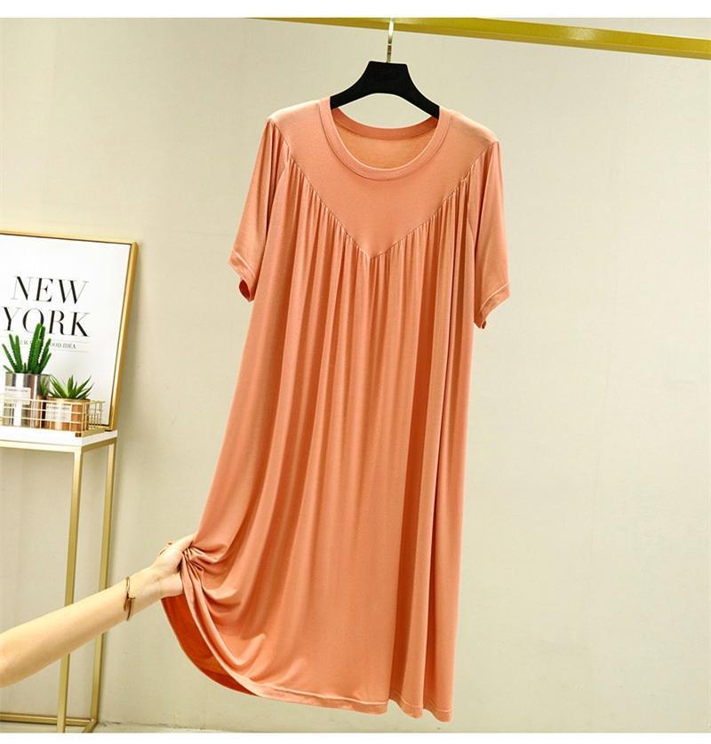 2023 Women's Summer Plus Size Round Neck Cake Dress - Solid Color, Loose Fit, Short Sleeve, Long Length