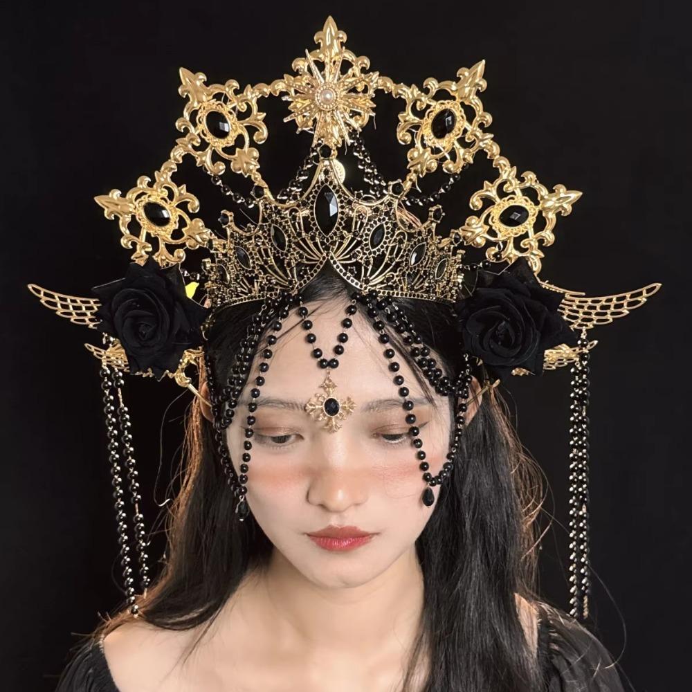 Stage Performance Baroque Rhinestone Crown Elegant Princess Tiara Goddess Halo Headwear  Lolita