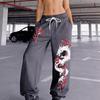 Japanese Sakura Men's and Women's Running Pants White Dragon and Sakura Pattern 3D Casual Long Loose Sports Fitness Pants