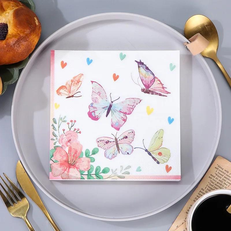 20Pcs/Pack Butterfly Flower Decoupage Paper Napkins Vintage Tissues Party Tableware Wedding Xmas Festival Supplies