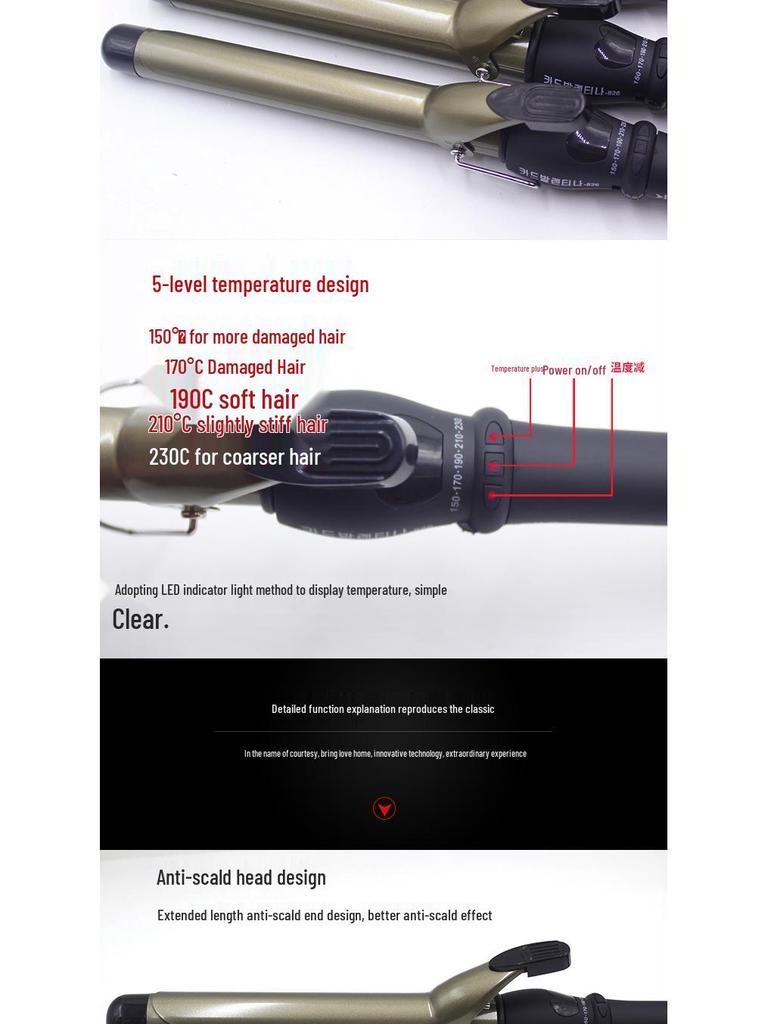 38mm-19mm Ceramic Curling Wand for Damage-Free Big Waves & Inward Buckles