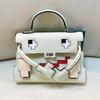 2026 Color Block Leather Tote Crossbody Bag Mini Square Cartoon Smile Handbag Women