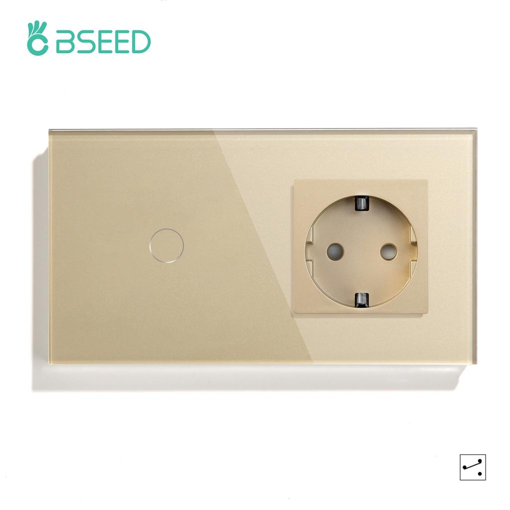 BSEED 1/2/3Gang Touch Light Switches 1/2/3Way Pass Through For Stairs Plus Wall Power Sockets USB Type-c Ports 2.1A EU Standard