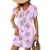 Women's Fashion Print V-Neck Short Sleeve Pocket Casual Pullover Dress