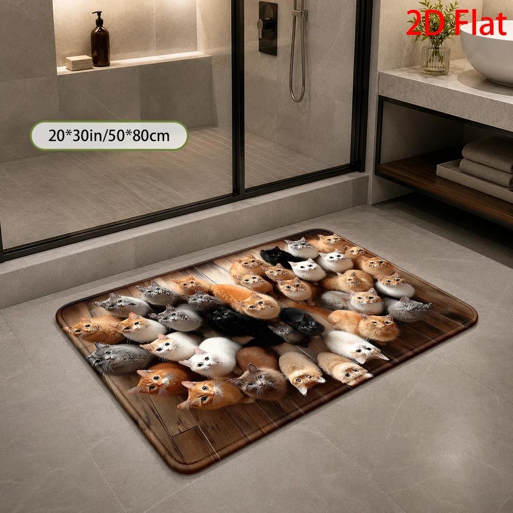 Cute Cat Lover Area Rug Non Slip Washable Floor Mat For Bathroom Living Room Home Decor