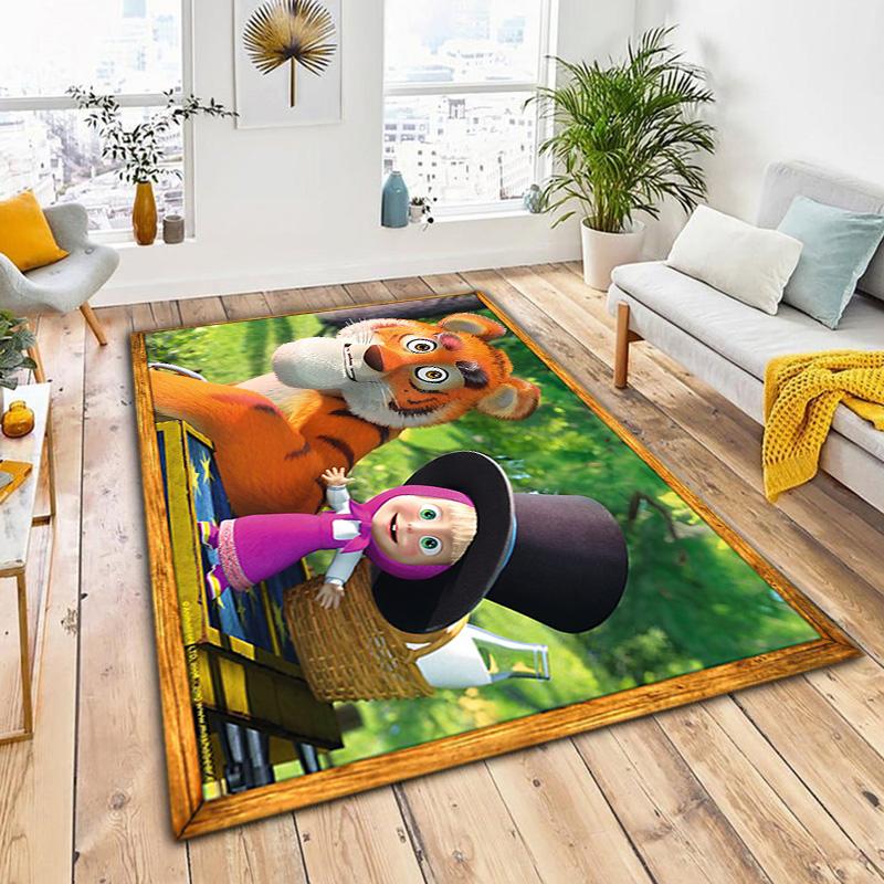 Russian animation Masha and the Bear Fairy Tale Cartoon Carpet Soft Home Living Room Bedroom Door Mat Outdoor Picnic Ground Mat rug T8