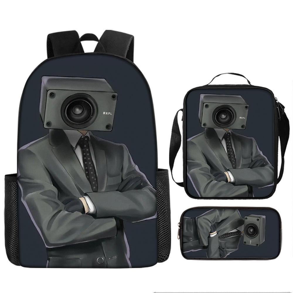 Luxe Nieuwigheid Bijzonder Cool Skibidi Toilet 3D Print 3 stuks/Set leerling Schooltassen Laptop Dagrugzak Rugzak Lunchtas Etui