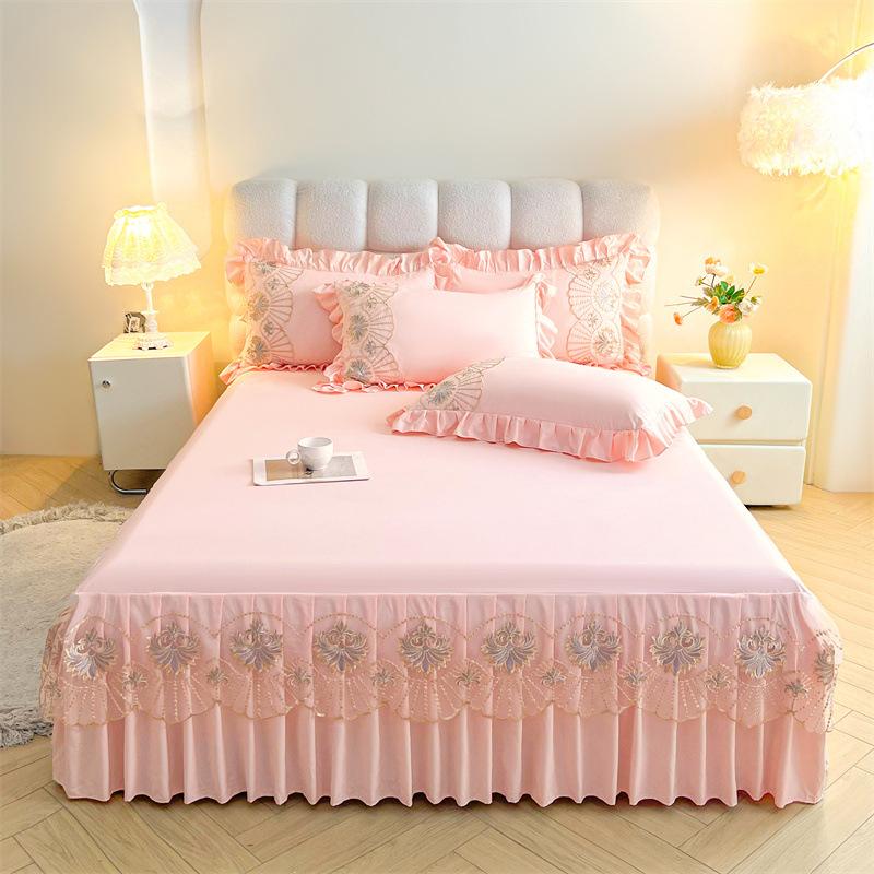 

Новый хлопок класса А, стиранный, полуторный, одно изделие, юбка для кровати, изысканная модель с вышивкой и кружевом, домашний мягкий и приятный к коже трехпредметный комплект 180cmx200cm bed skirt + pillowcase/pair