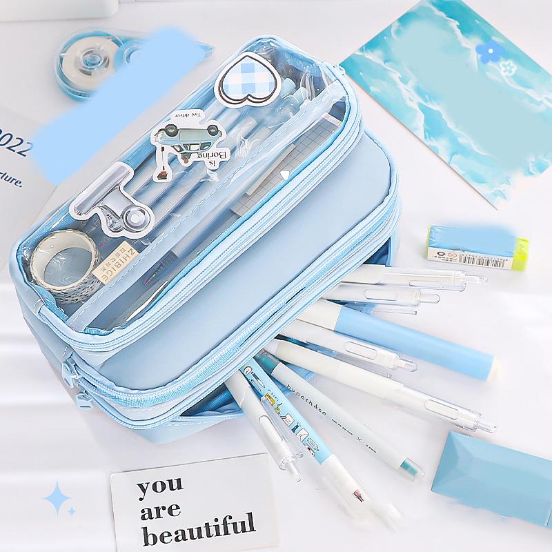 Capacity Pencil Case Stationery Pen Bag Beauty Bag Portable Cosmetic Storage Bag Back School