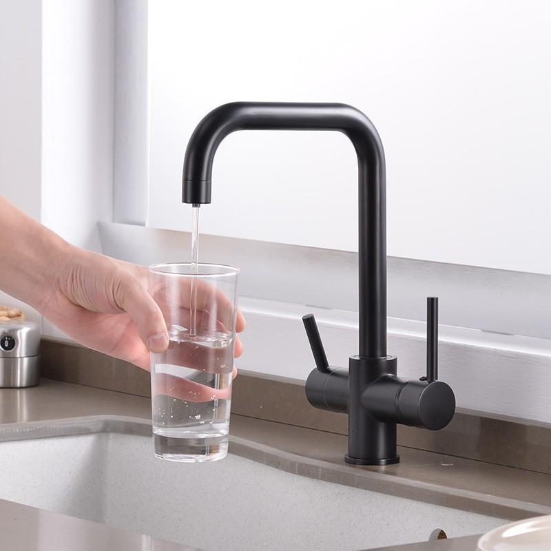 Chrome Dual Handle Filtered Crane For Kitchen, 360 Rotation Water Filter Tap Three Ways Sink Mixer Kitchen Faucet