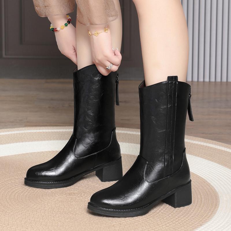 Fashion AIYUQI Women's Knight Boots 2025 New Genuine Leather Women's Winter Boots Vintage Natural Wool Warm Mid Boots For Women