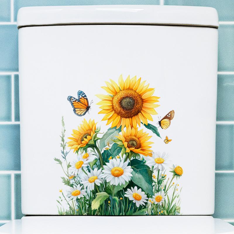 Sunflower Waterproof Self Adhesive Toilet Lid Sticker for Bathroom Toilet Home Decor
