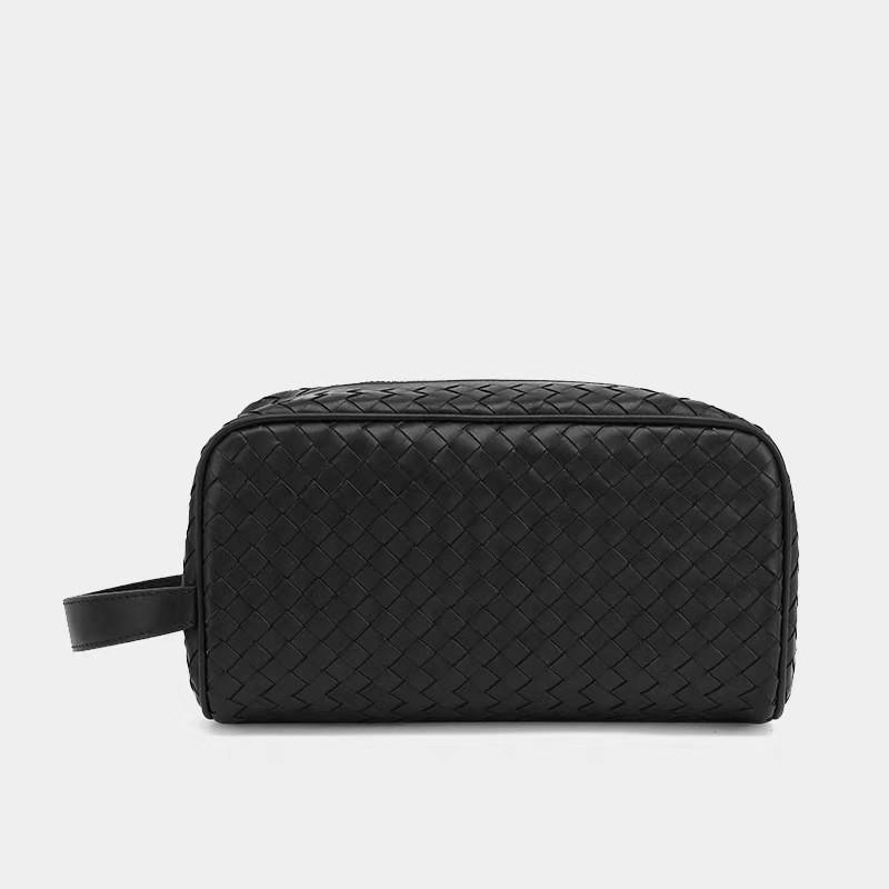 Pelle Vera Intrecciata a Mano da Uomo Portatile Strato Superiore Pelle di Mucca Cerata alla Moda Borsa da Bucato Cosmetico da Donna