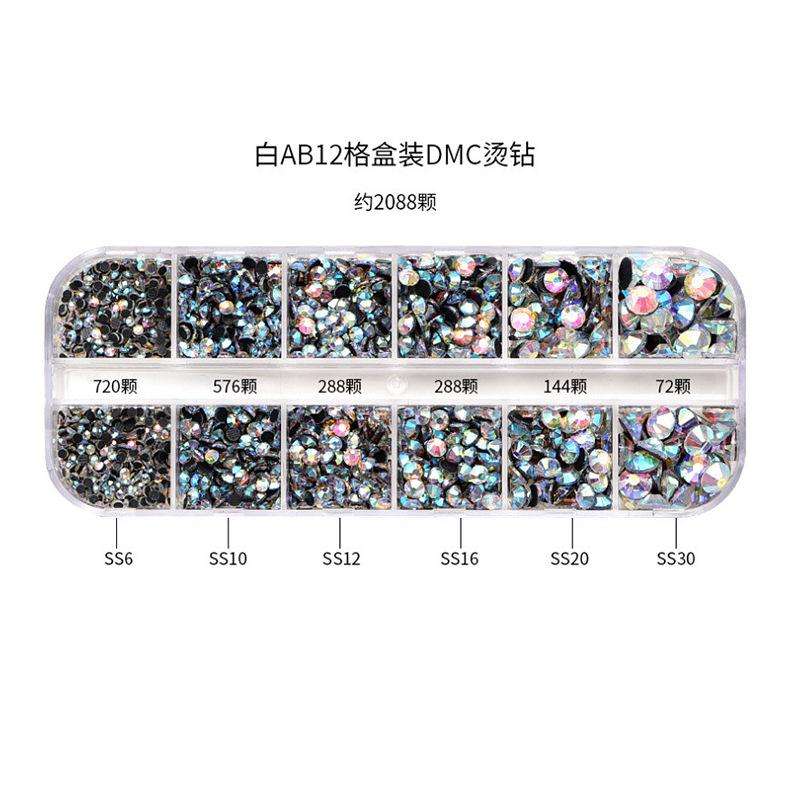 12-Grid Boxed Rhinestones, Glass Dmc Hot Diamonds, Crystal Clothing Accessories, Jewelry Diy Tool Set