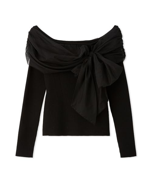 FRAY Tulle Combination Knit Black I.D. Women's Off-the-Shoulder FWNT245025,