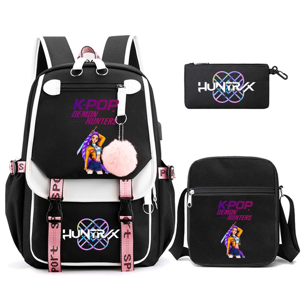3 Stück/Set Anime Cartoon Kpop Dämonenjäger Bedruckter Rucksack mit Umhängetasche für Teenager Schüler Mädchen Junge Schultasche Große Kapazität Reisetasche Kindergeschenk