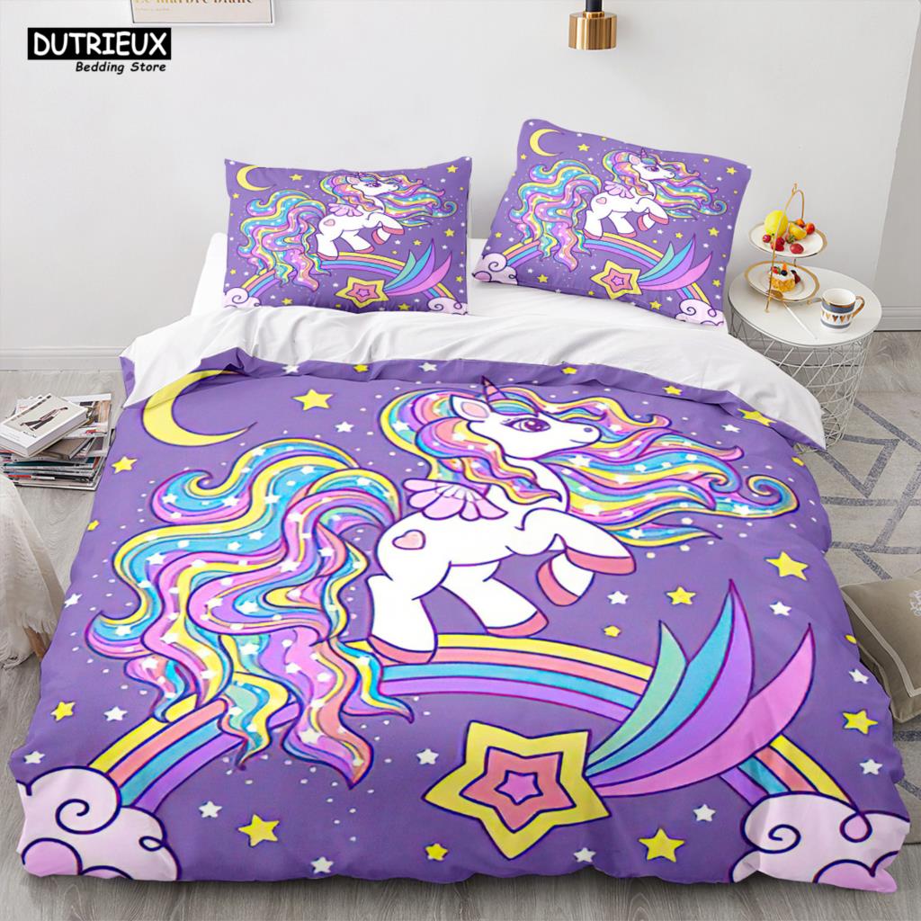 Cartoon Rainbow Unicorn Bedding Set Unicorn Sets Single Double Queen Twin Full Size Duvet Cover Kid Girls Child Soft Duvet Cover