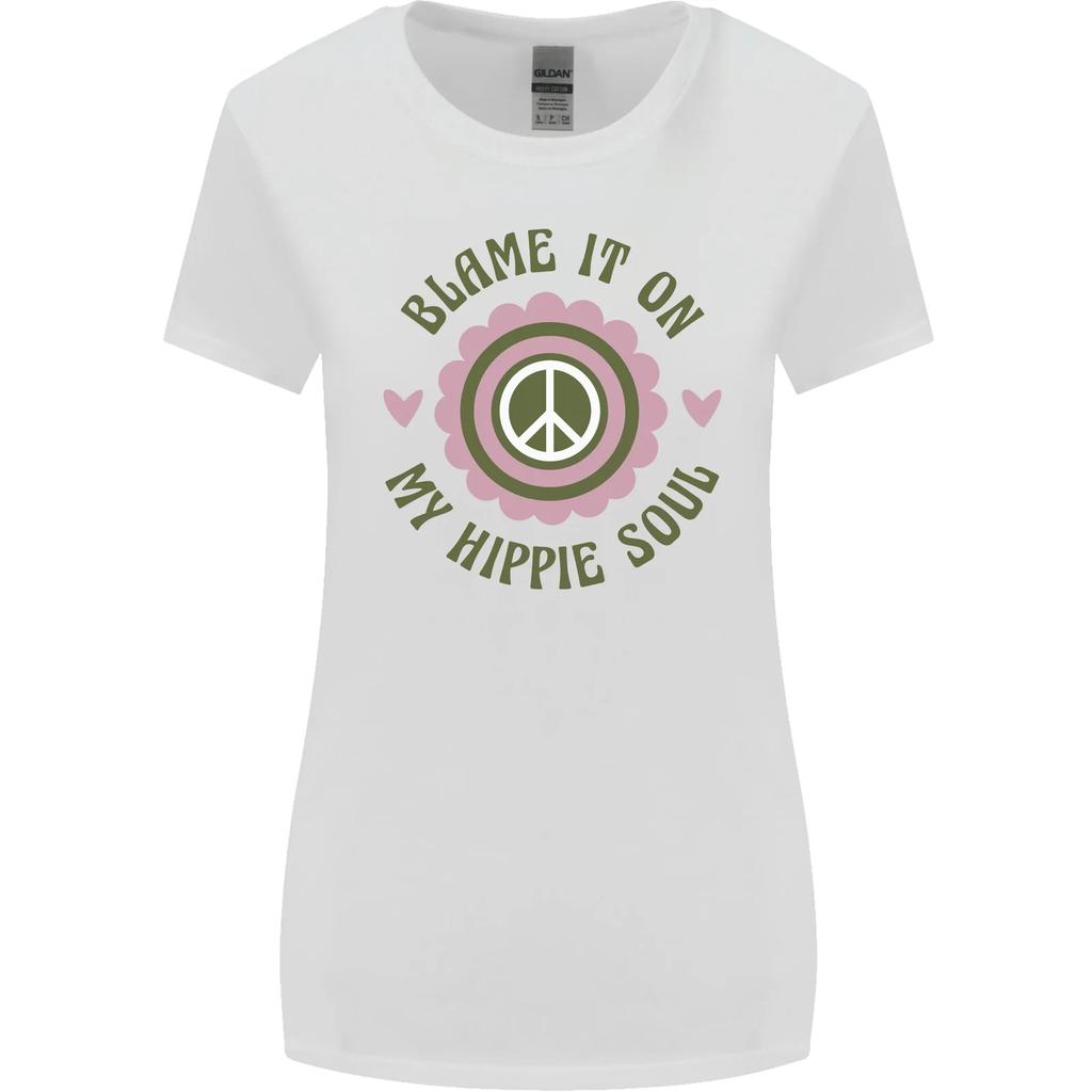 Blame It On My Hippy Soul 60s 70s Flower Power Womens Wider Cut T-Shirt