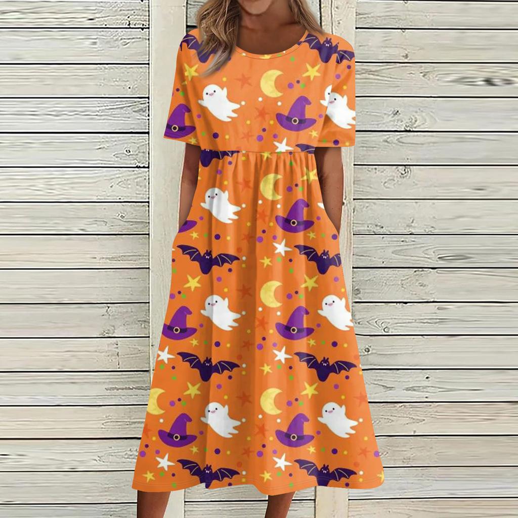 Summer Dress For Women Casual Printed Short-Sleeve Beach Swing Dress