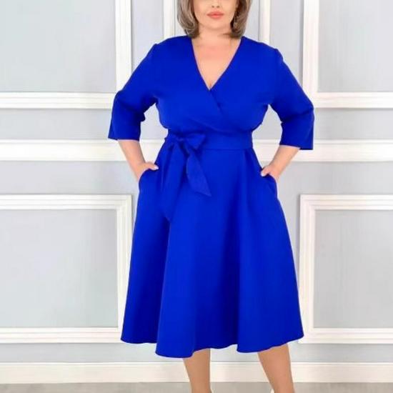 2025 Módní evropské a americké áčkové šaty s kulatým výstřihem - Elegantní styl s dlouhým rukávem pro ženy