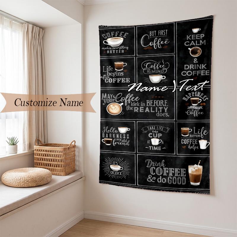 Cozy Coffee (19) Custom Name Tapestry Wall Hanging Soft Backdrop Tapestry for Bedroom Living Room Dorm Home Decor Gift