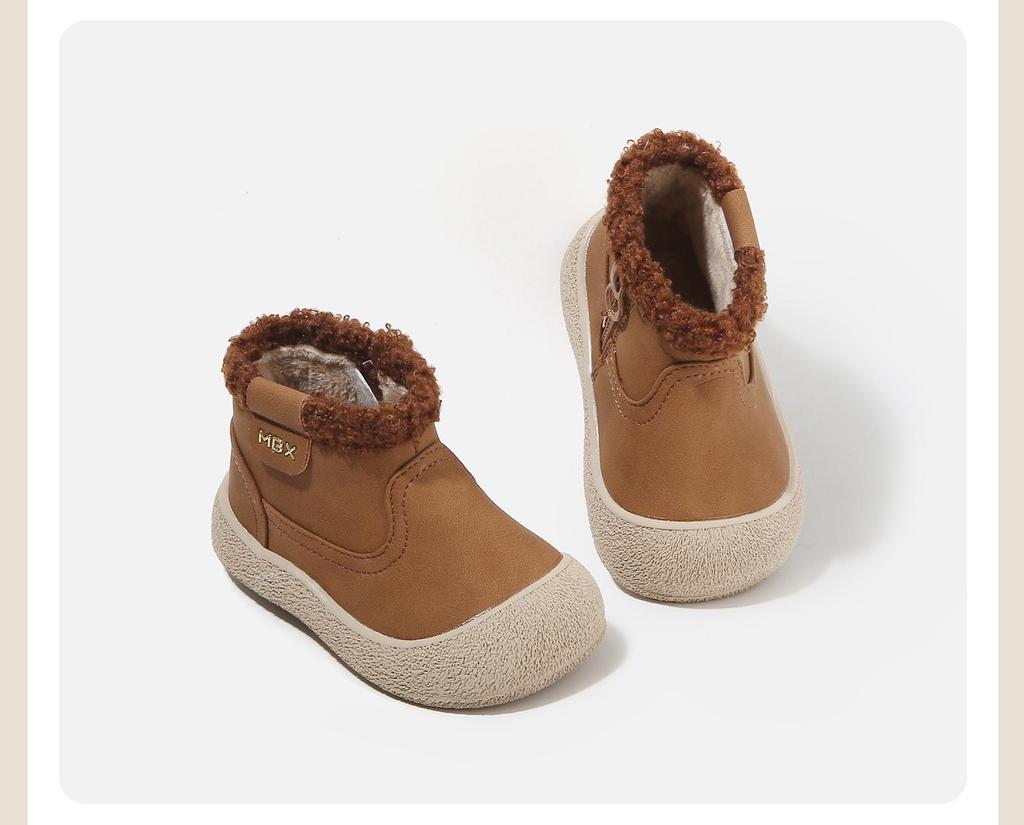 Korean Style Winter Leather Boots with Velvet Lining for Boys and Girls - Non-slip, Warm Baby Walker & Children's Cotton Snow Boots.