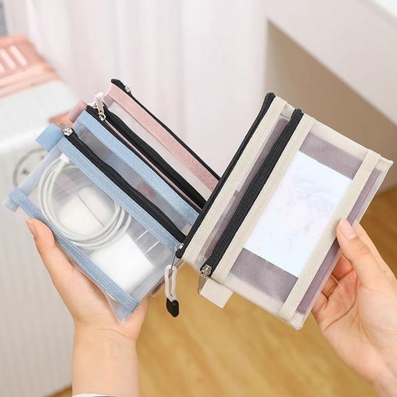Small Mesh Double Layer Coin Bags Bus Id Credit Card Storage Bag Money Wallet Purse Earphone Cable Line Organizer Pouch