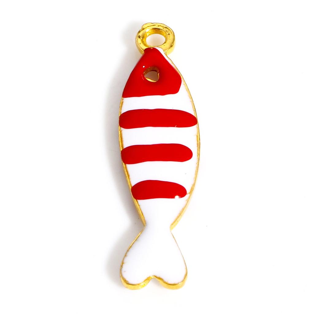 5pcs Fish Charms Double Sided Enamel Sequins Alloy Pendants For Diy Earrings Necklace Accessory Jewelry Making Findings  26x7mm