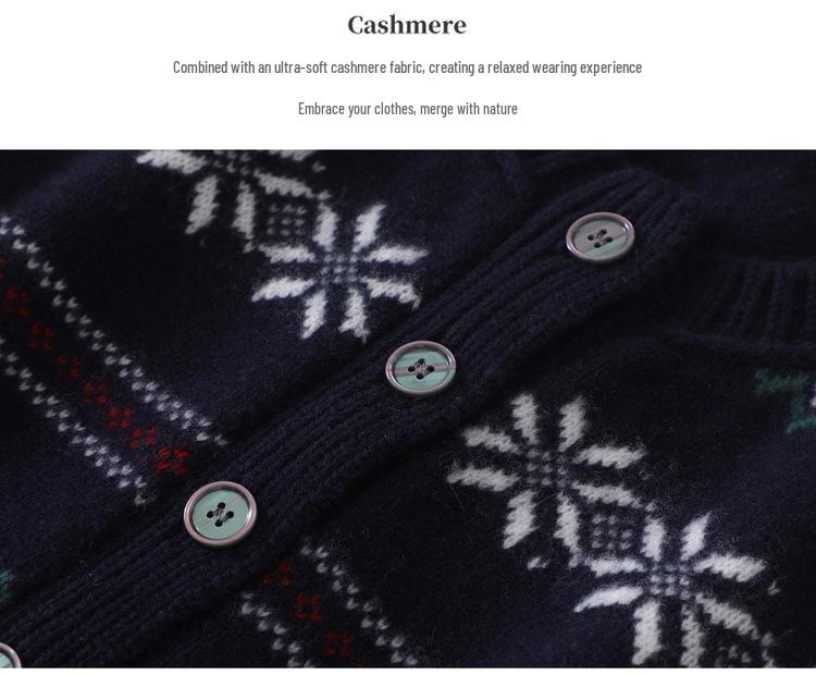 Cashmere Women's Retro Jacquard Loose Knit Cardigan - Old Money Style, Autumn Winter Fair Isle