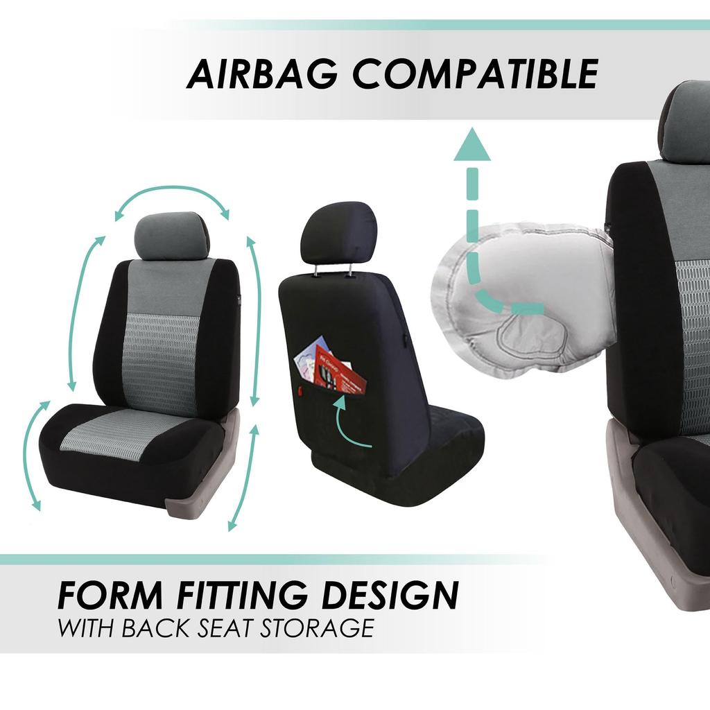 FH Group Group Full Set of Car Seat 3D Air Universal Split Rear Airbag for SUVs and Sedans Imported from FB060GRAY115 (FH International) Covers, Gray,