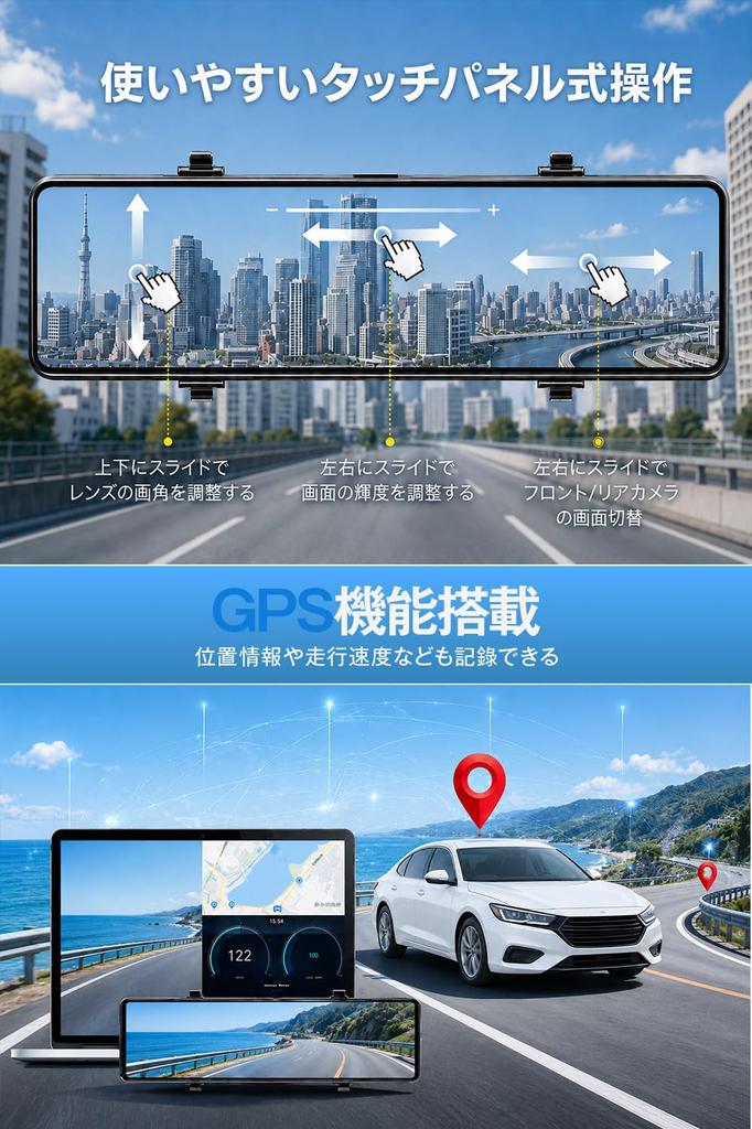 Dashcam with Front and Rear Cameras Upgraded Version 4K HD Quality 64GB SD Extra Large Touch Extendable Front Compatible with Drive Japanese IMX589