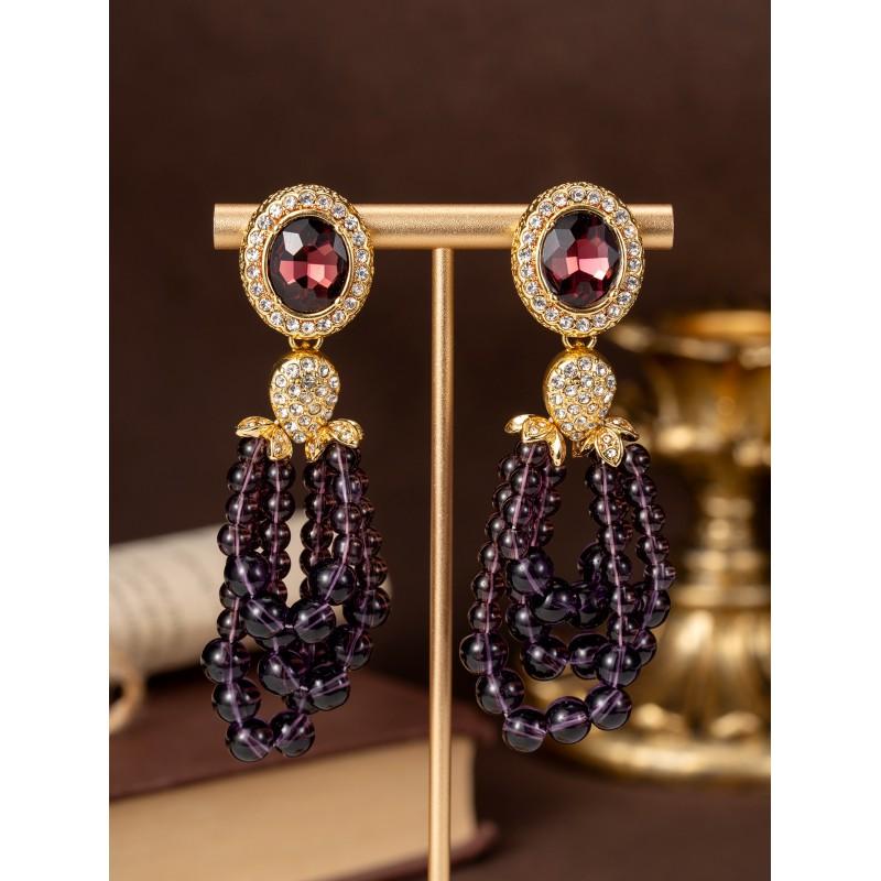 

Vintage Studded Beaded Tassel Earrings With A Palace Style Retro High-end Feel Adorned Antique