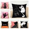 Cartoon Cat Surprise Accompanying Print Cushion Cover Linen Pillowcase Soft  for Sofa Bed Home Room Decor