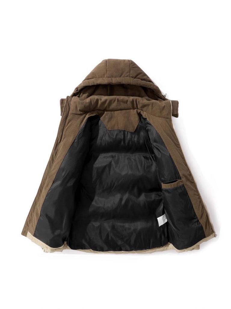 Men's Winter Corduroy Color Block Jacket - Loose Fit, Cotton-Padded Coat (Foreign Sizes)