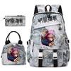 Anime Jujutsu Kaisen Backpack Set for Girls 3pcs School Bookbag Lunch Bag Pencil Case Casual Travel Rucksack