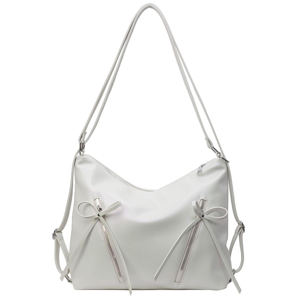 Cute Bow Designer Tote Bag PU Leather Trendy Crossbody Bag Solid Color Casual Daypack with Zipper Satchel Purse