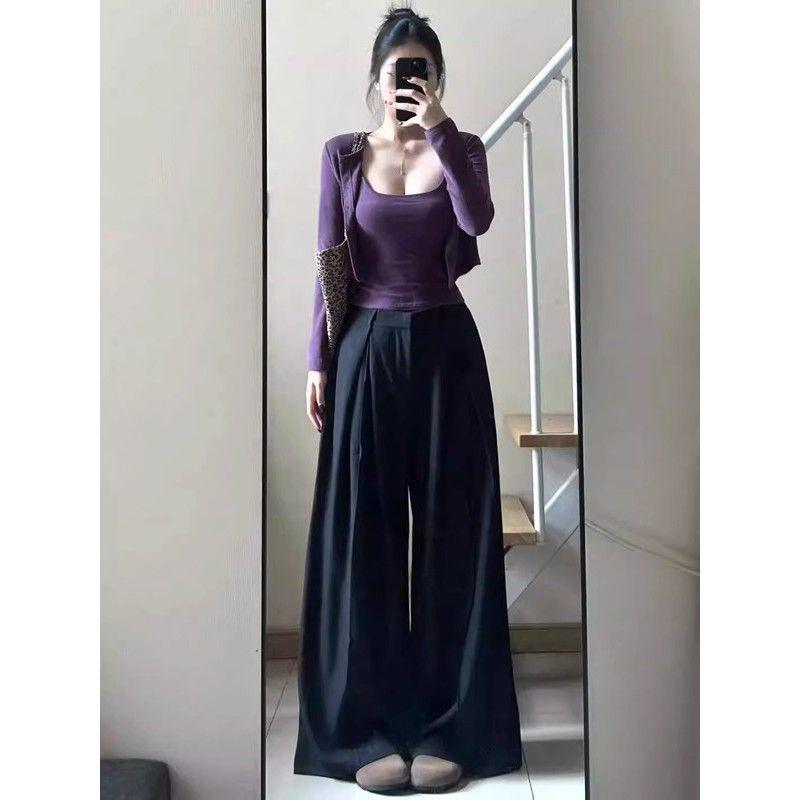 Early Spring Purple Cotton Two-Piece: Sleeveless Camisole & Slimming Long Sleeve Cardigan for Women