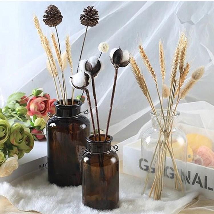 Nordic Glass Vase Home Creative Jewelry Ornaments Transparent Dried Flower Hydroponic Small Brown Bottle Vase Bedside Decoration