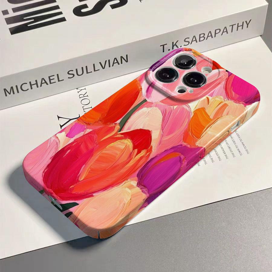 Oil Painting Tulip Flower Glossy Film Hard Phone Case for Samsung Galaxy A37 A57 A17 A07 A16 A56 A26 A35 A15 A54 A05 A14 4G 5G
