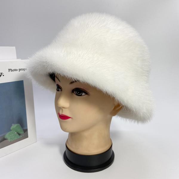 Women's Winter Hat Luxury Mink Cap Solid Fashion Bucket Domo Hat Soft Brim Outdoor Ushanka Russian Stylish Genuine Mink Fur Hat