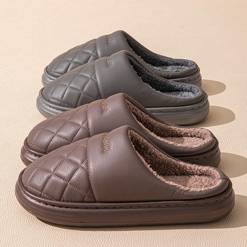 Waterproof large size cotton slippers household piled thickened plush slippers winter warm winter cotton slippers outer wear