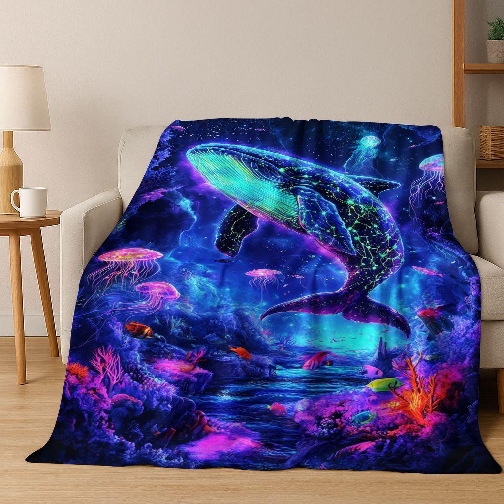 26 Style Underwater World Sea Dolphin Turtle Coral Art Flannel Blanket,Cozy Soft Throw Blanket for Home Bedroom Bed Sofa Kids