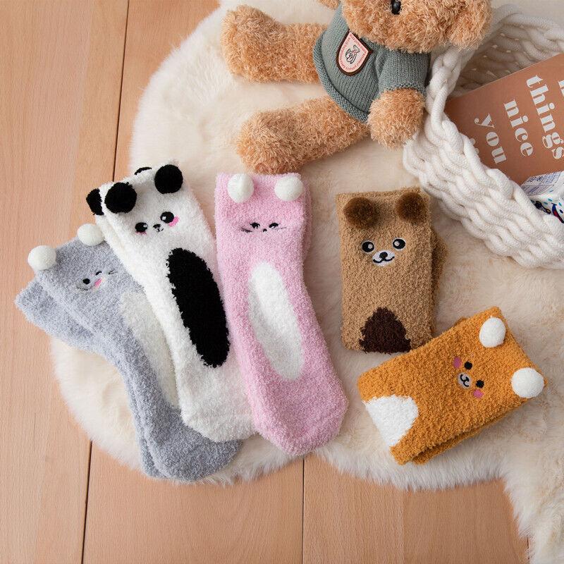 Kurze/lange flauschige warme Bettsocken, kniehoch, für den Winter, schwarze Pfote, Katze im Hut, weich