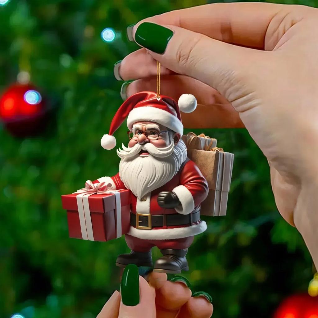Christmas Tree Pendant 2D Flat Acrylic Cartoon Santa Claus Snowman Festive Hanging Ornaments for Christmas Tree Decor Gifts