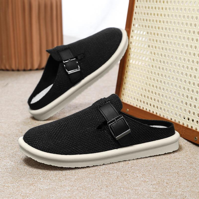 Fashion 2025 Men's Linen Covered-Toe Slides Summer Breathable Indoor Outdoor Slippers Plus Size Comfort Casual Office Commute Footwear
