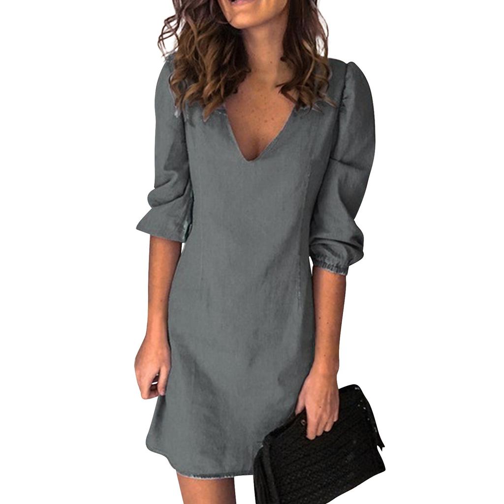 Women's Fashion Deep V-Neck Sexy Color Peplum Casual Dresses