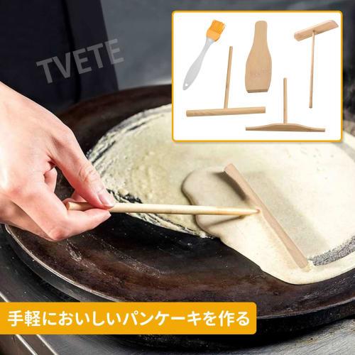 TVETE Crepe Tonbo Crepe Spatula for Crepes (5-Pack) - Versatile Bamboo Crepe Spatulas for Pancakes, T-Shaped and Round, Complete Set for Handmade Kitc