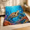 Coral Reef Sea Turtle Plush Throw Blanket Ocean Wildlife Decor